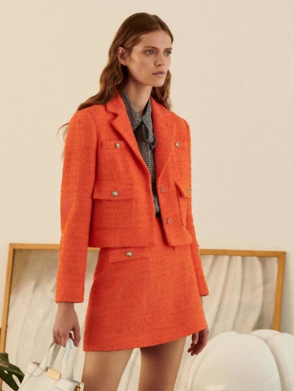 Maryling Orange Tweed Blazer Jacket Womens Size FR40 US 8 Artsy Career MSRP $880